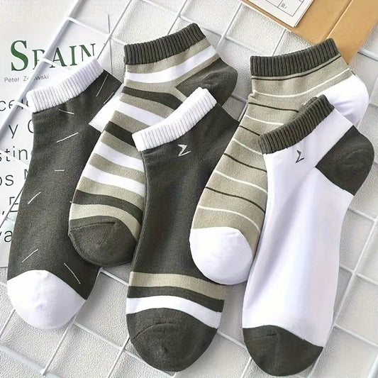5 Pairs of Men's Short Socks, Thin Summer Style, Sweat Absorbing and Breathable Anti-Odor Low Top Sports Men's Socks