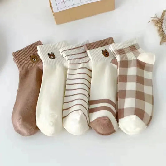 5 Pairs Women's Cute Bear Blend Socks