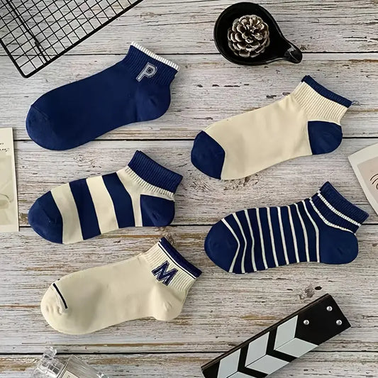Men's Striped Letter & Number Ankle Socks