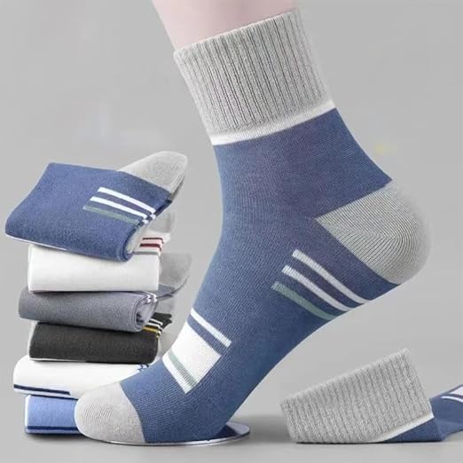Men's Solid Cotton Socks Casual Striped Breathable Sports Socks Business Socks