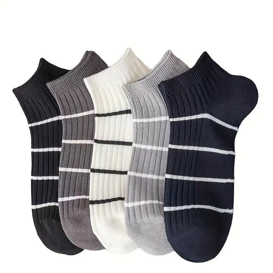 Pack of 5 Unisex Striped Athletic Ankle Socks