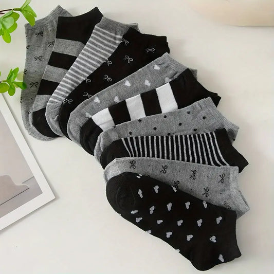 Girls' Ankle Socks - Comfortable & Stylish with Bow, Heart, Stripe & Polka Dot Patterns