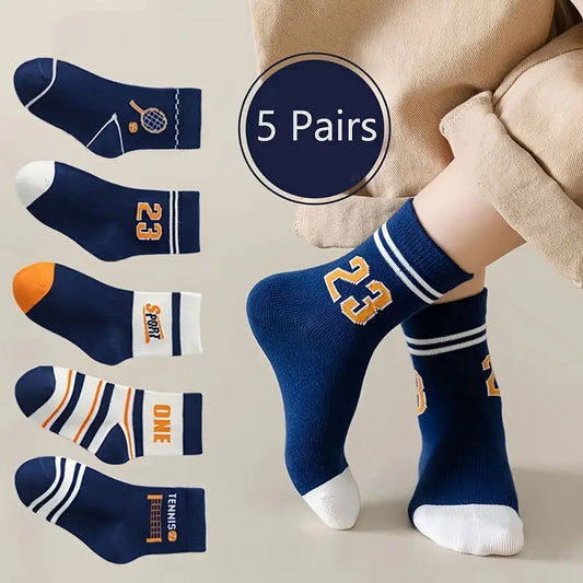 pairs Boys Kids Graphic Fashion Socks, Sports Socks